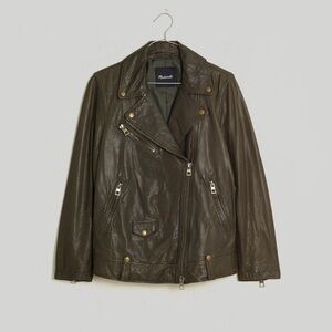Madewell Washed Leather Oversized Motorcycle Jacket: Brass Hardware Dark Fatigue